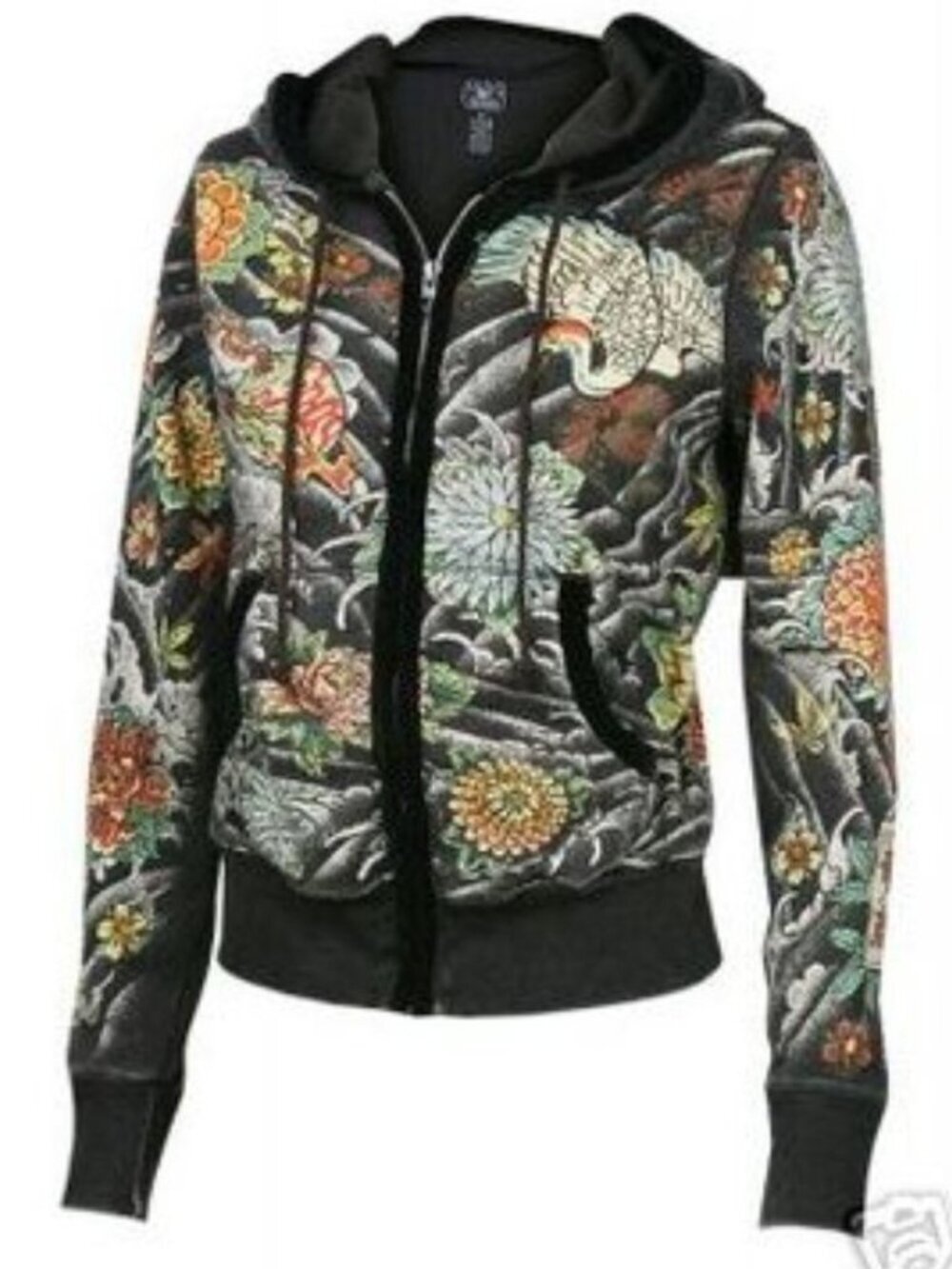 Vintage Y2K Lucky Brand TOKYO TATTOO Asian Print Hoodie - S/M, rare! 🇯🇵